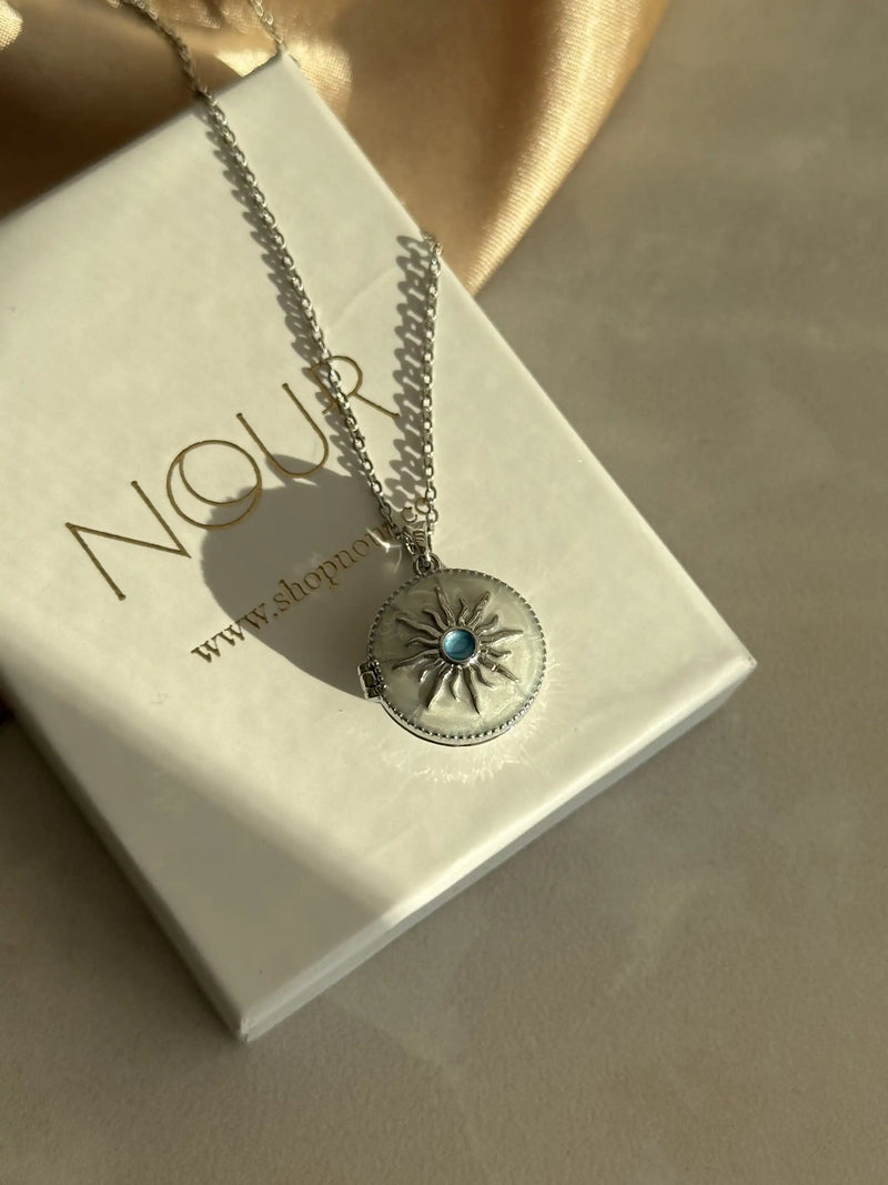 Silver Blue Sun Medallion