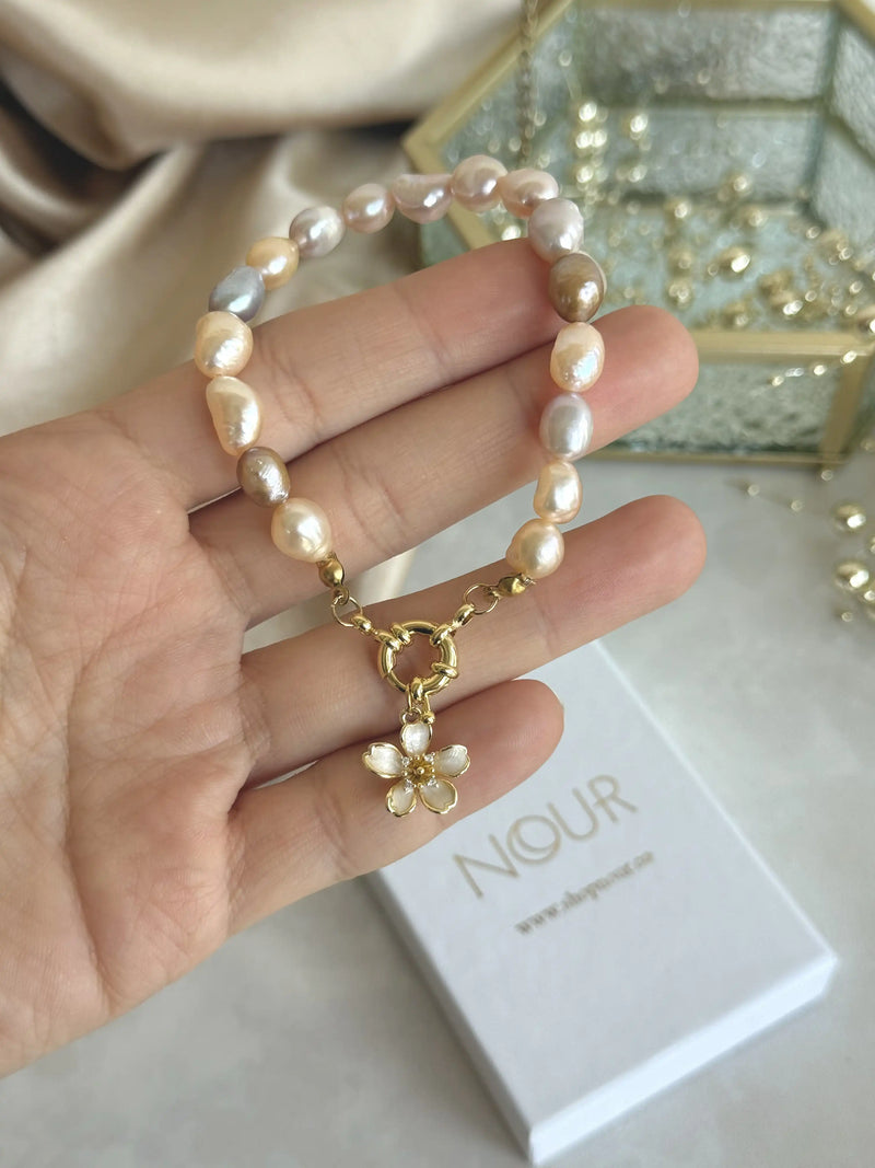 Pink Pearl Lotus Bracelet