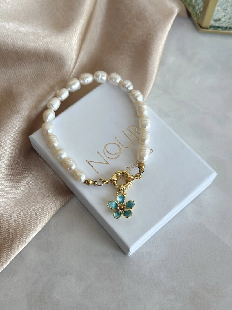 Pearl Blue Lotus Bracelet
