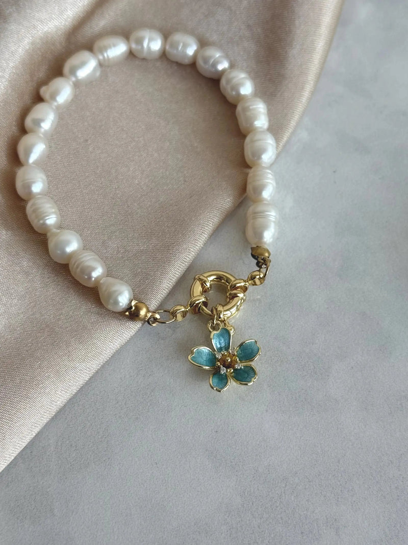 Pearl Blue Lotus Bracelet
