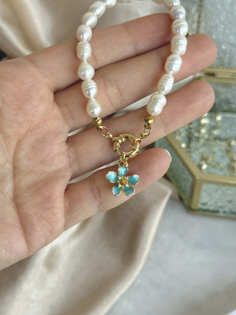 Pearl Blue Lotus Bracelet