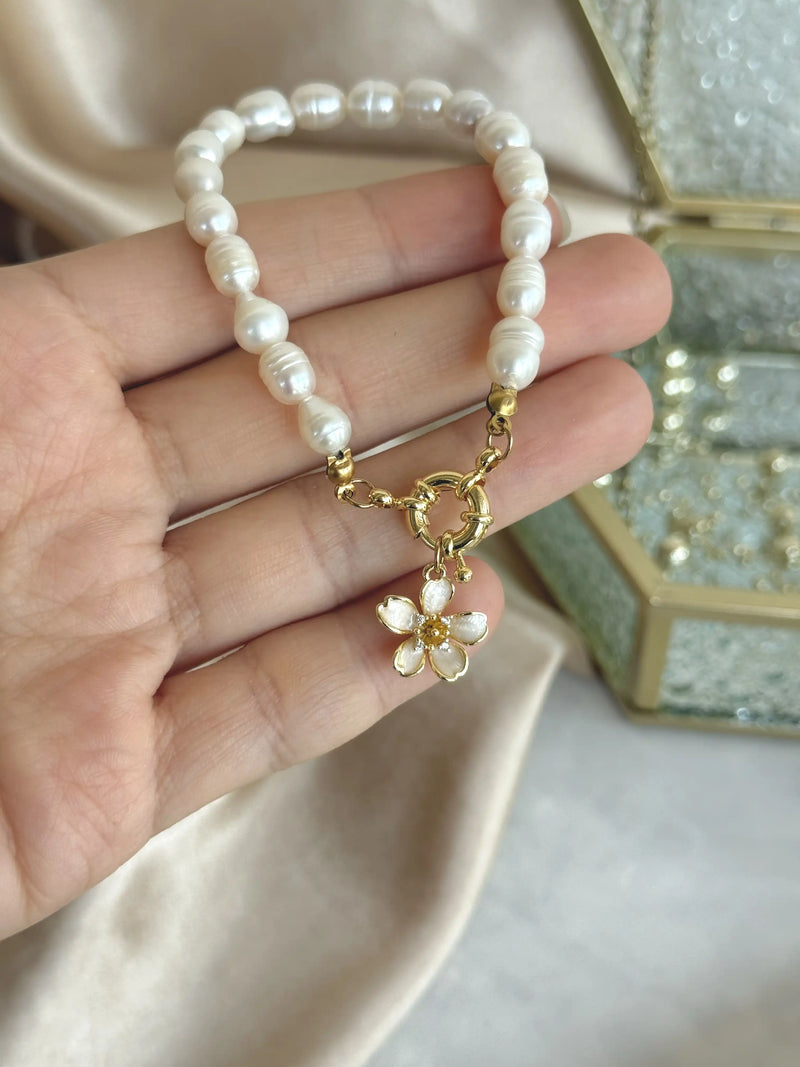White Lotus Pearl Bracelet
