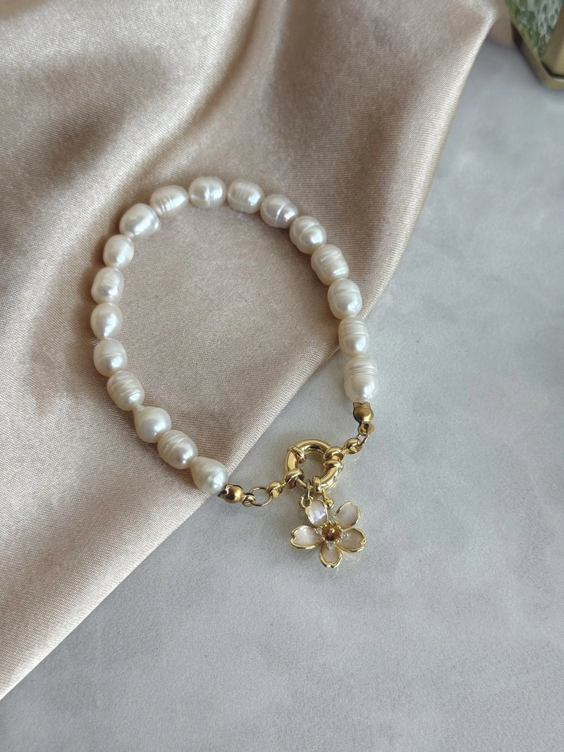 White Lotus Pearl Bracelet