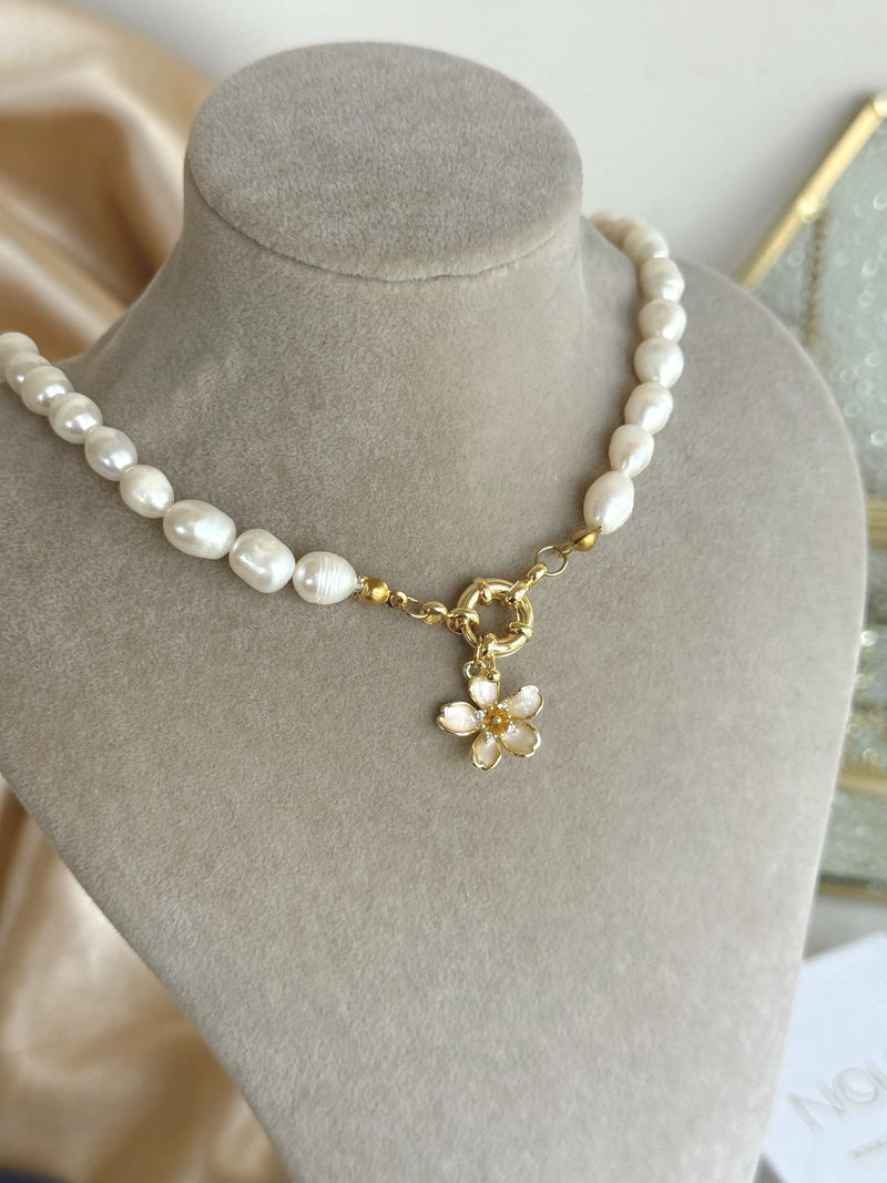 Lotus Flower Pearl Necklace