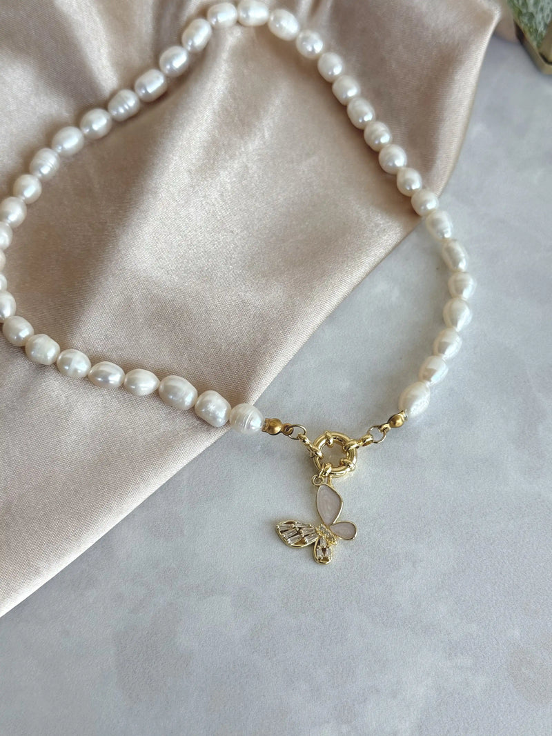 Mother-of-Pearl Butterfly Pearl Necklace