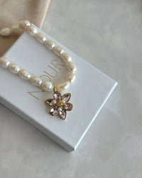 Pink Pearl Flower Necklace - thumbnail 1