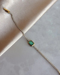 Steel Baguette Green Tennis Bracelet - thumbnail 1
