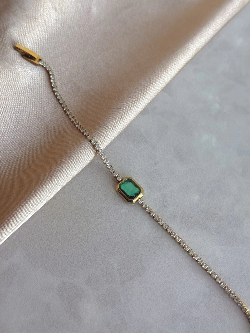 Steel Baguette Green Tennis Bracelet