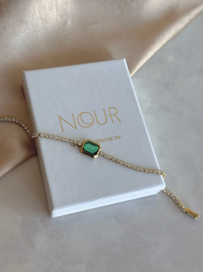 Steel Baguette Green Tennis Bracelet