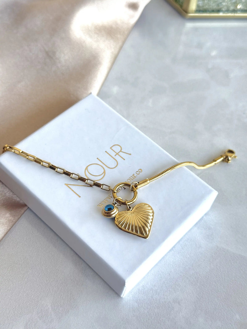 Steel Heart Evil Eye Bracelet