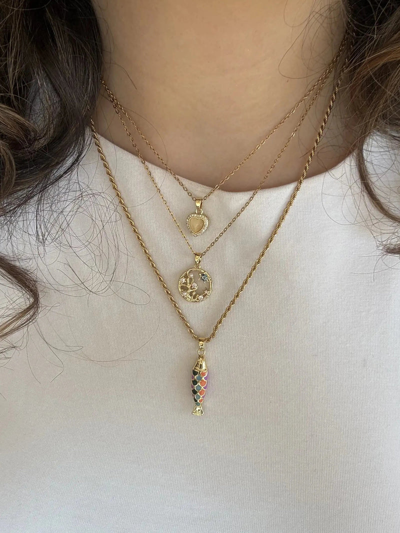 Heart Fish Necklace Set
