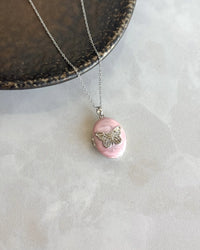 Silver Pink Butterfly Locket - thumbnail 2