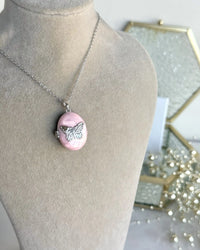 Silver Pink Butterfly Locket - thumbnail 3