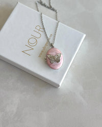 Silver Pink Butterfly Locket - thumbnail 1