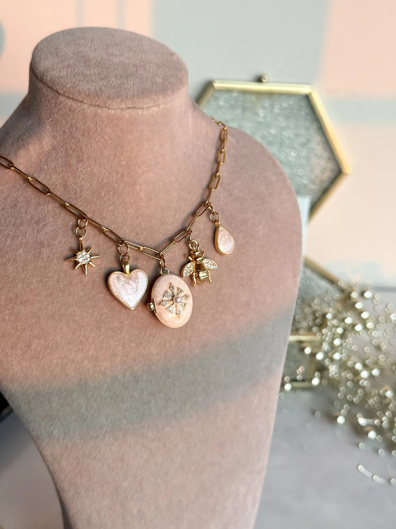 White Star Charm Locket Necklace