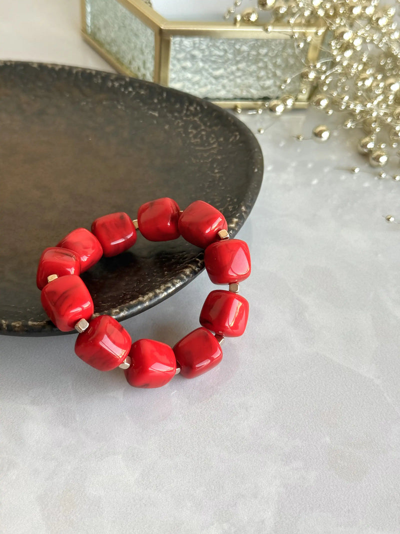 Red Cube Bead Bracelet