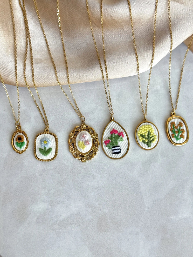 Tiny Sunflower Cross Stitch Necklace