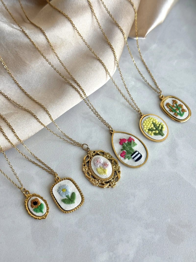 Yellow Flower Cross Stitch Necklace