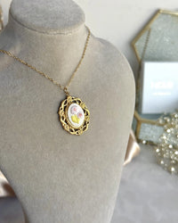 Pink Flower Cross Stitch Necklace - thumbnail 2