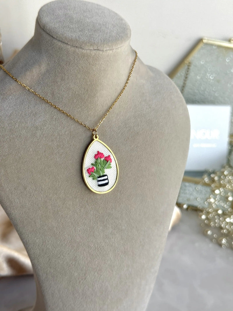 Potted Flower Cross Stitch Necklace