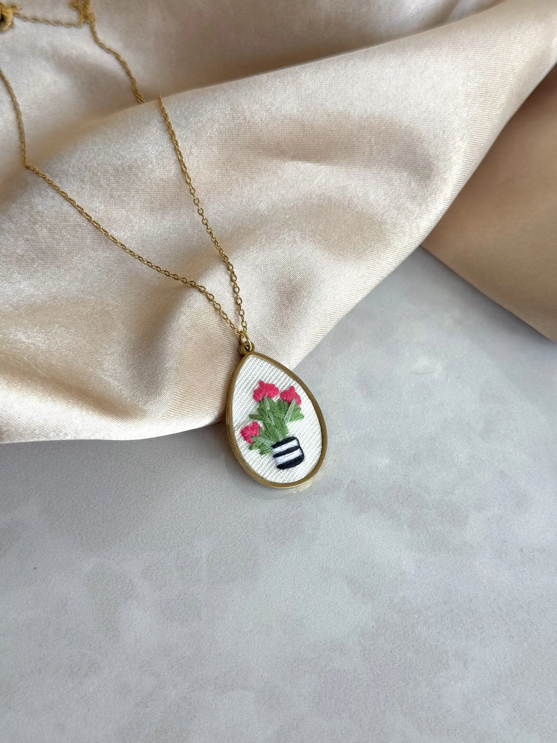 Potted Flower Cross Stitch Necklace
