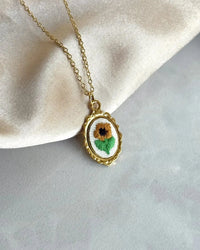 Tiny Sunflower Cross Stitch Necklace - thumbnail 1