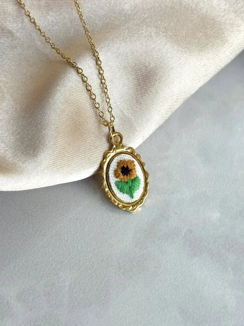 Tiny Sunflower Cross Stitch Necklace