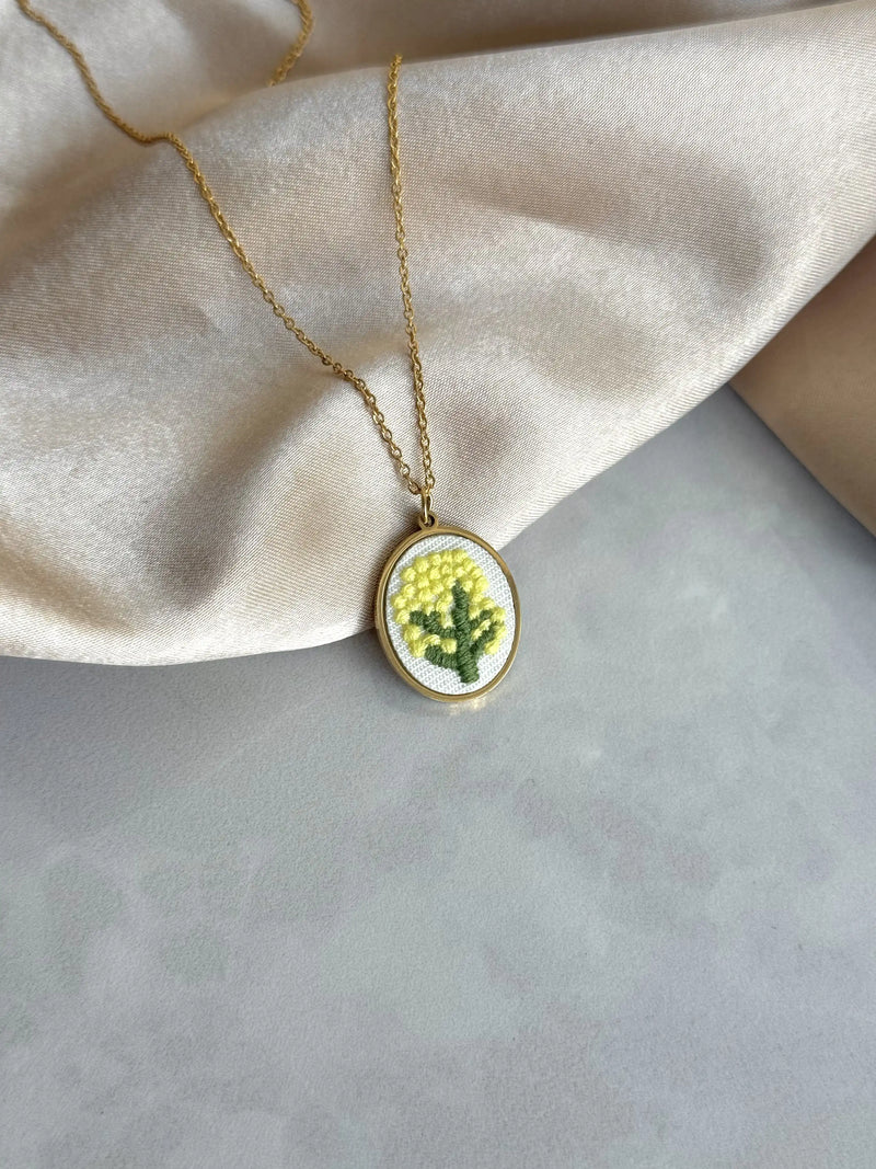 Yellow Flower Cross Stitch Necklace
