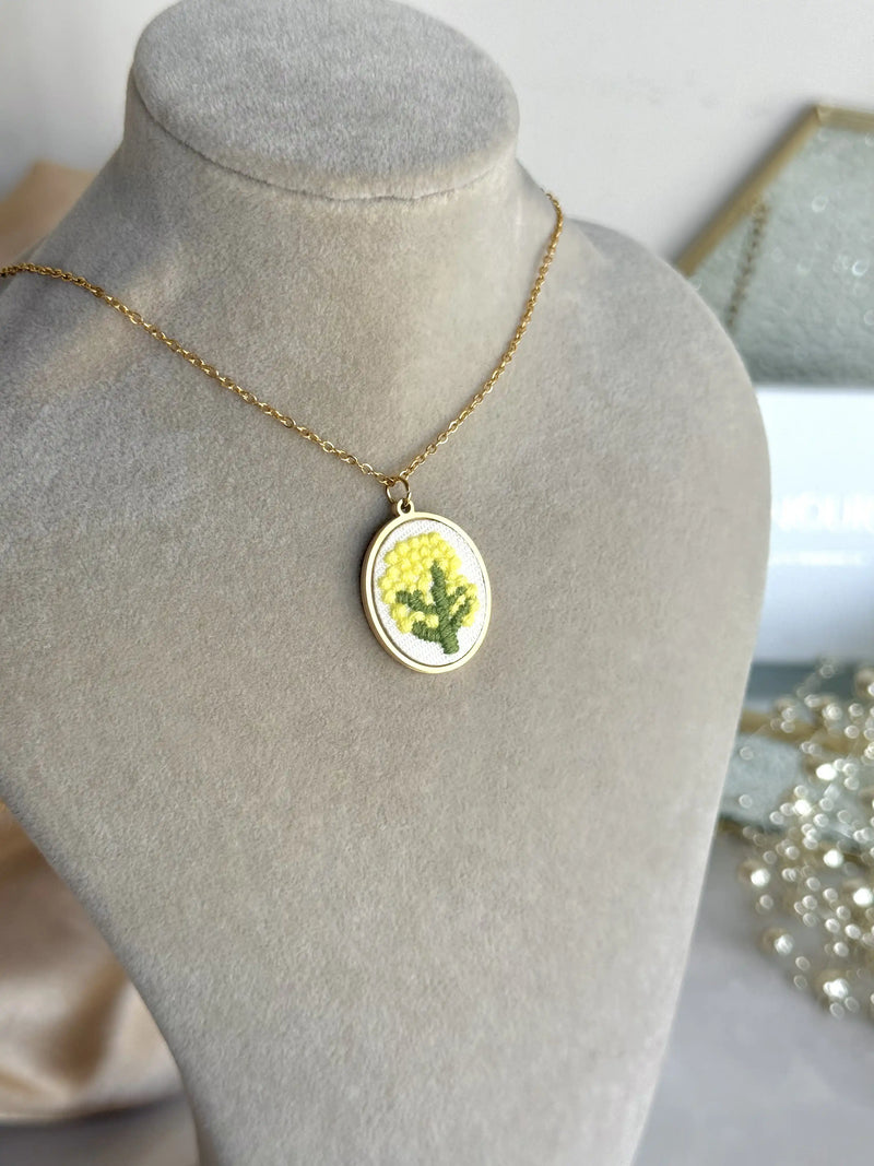 Yellow Flower Cross Stitch Necklace