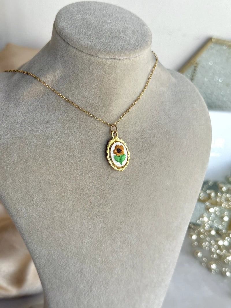 Tiny Sunflower Cross Stitch Necklace
