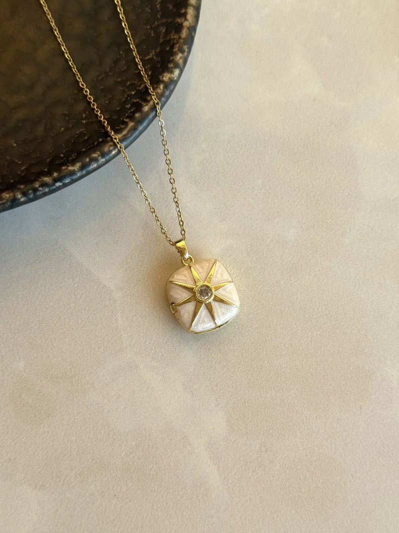 White Square Sun Locket