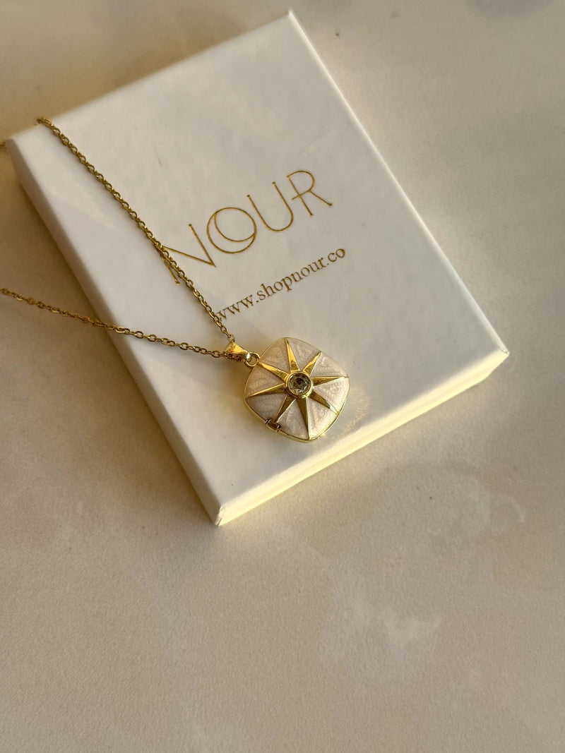 White Square Sun Locket