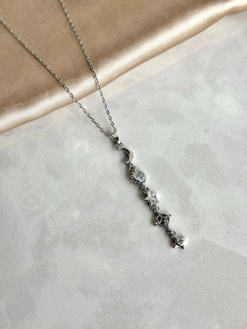 Silver Crescent Sun Necklace