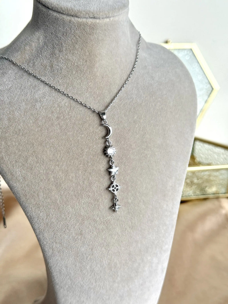 Silver Crescent Sun Necklace