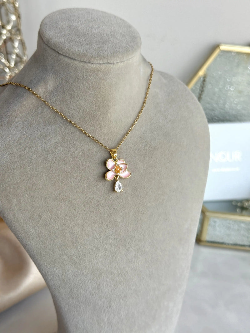 Pink Stone Lotus Necklace
