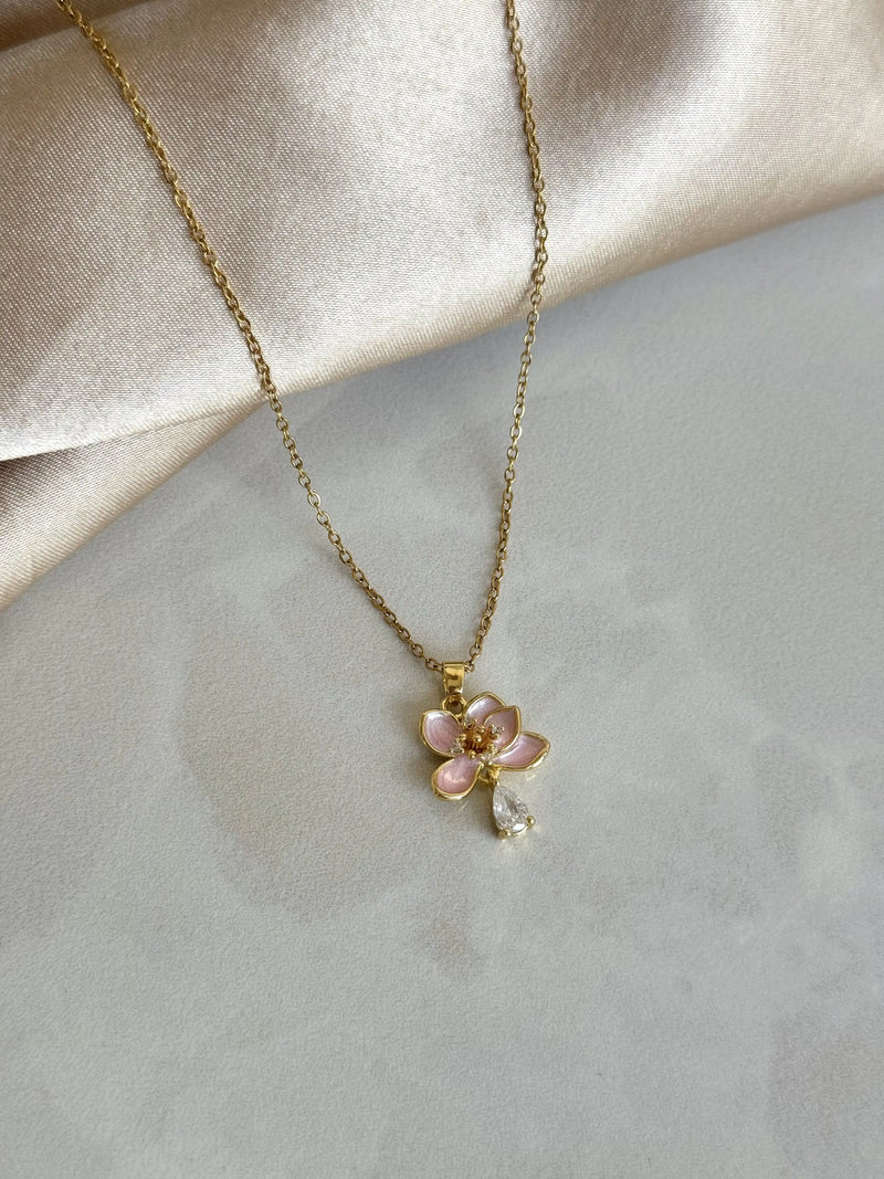 Pink Stone Lotus Necklace