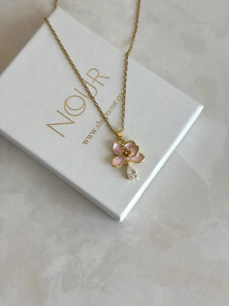 Pink Stone Lotus Necklace