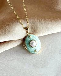 Aqua Green Pearl Medallion Necklace - thumbnail 1