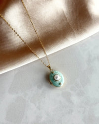 Aqua Green Pearl Medallion Necklace - thumbnail 3