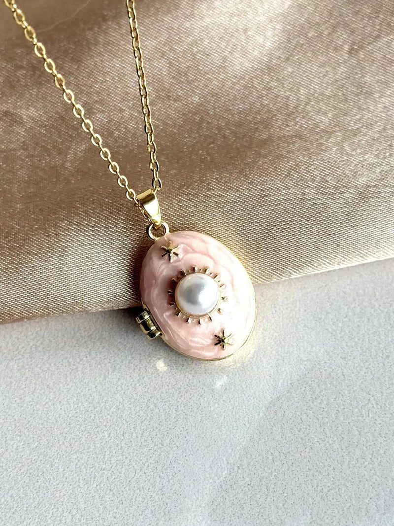 Pink Pearl Sun Medallion Necklace