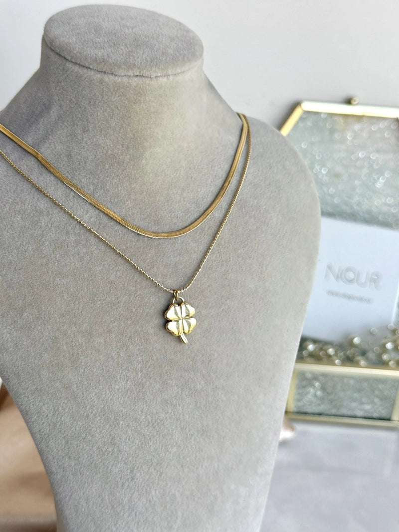 Steel Double-Chain Clover Necklace