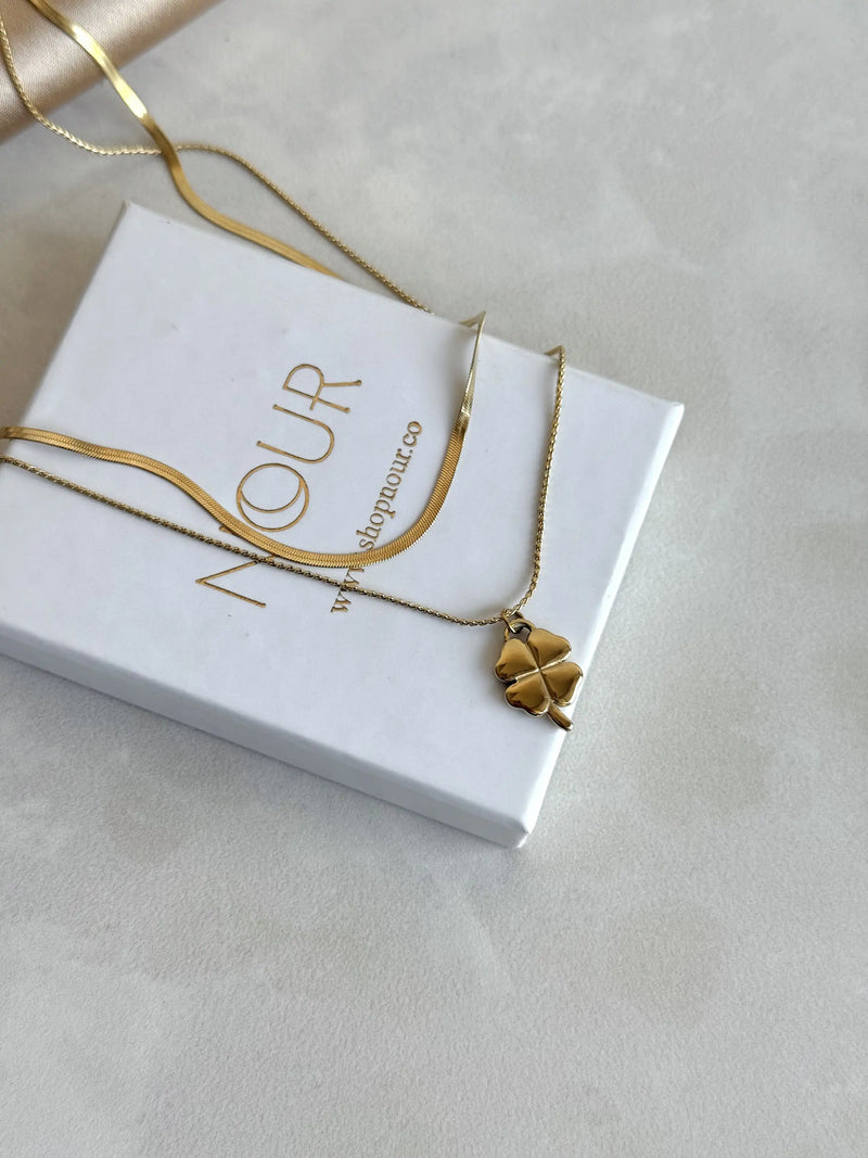 Steel Double-Chain Clover Necklace