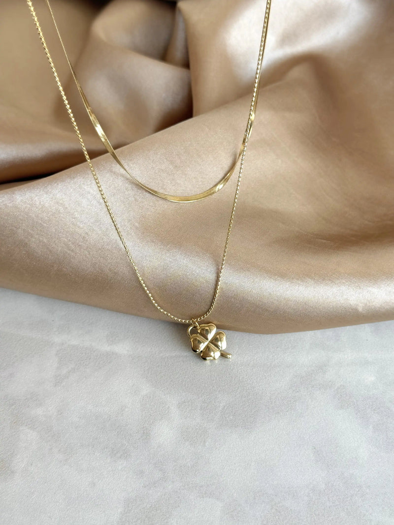 Steel Double-Chain Clover Necklace