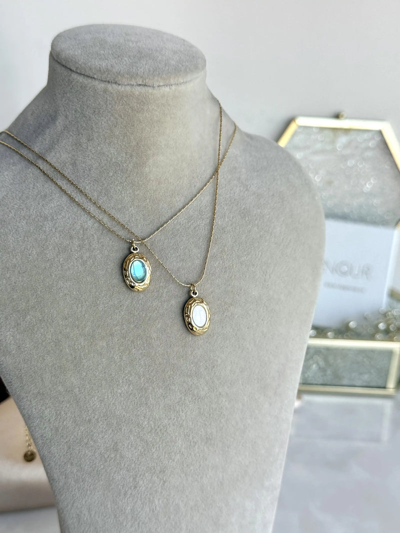 Steel Oval Stone Necklace