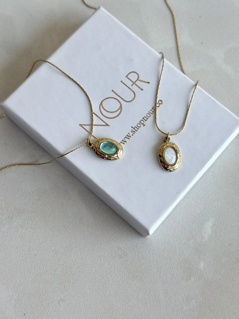 Steel Oval Stone Necklace