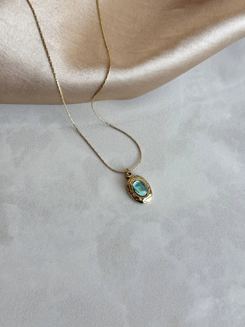Steel Oval Stone Necklace
