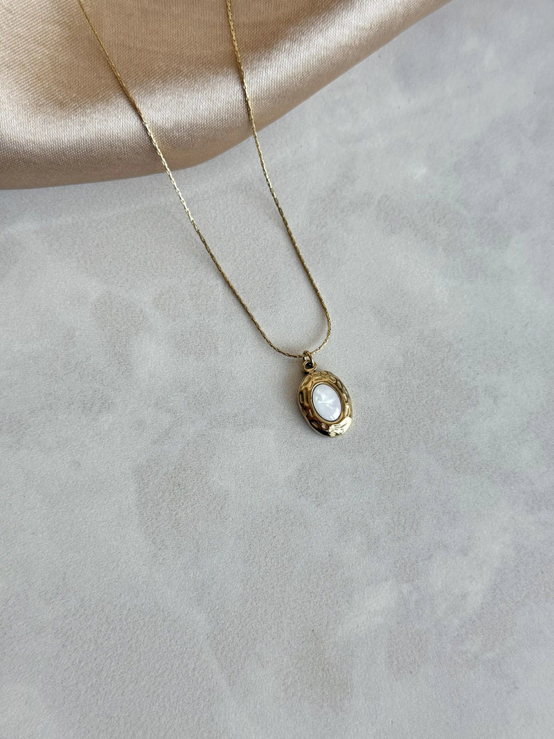 Steel Oval Stone Necklace
