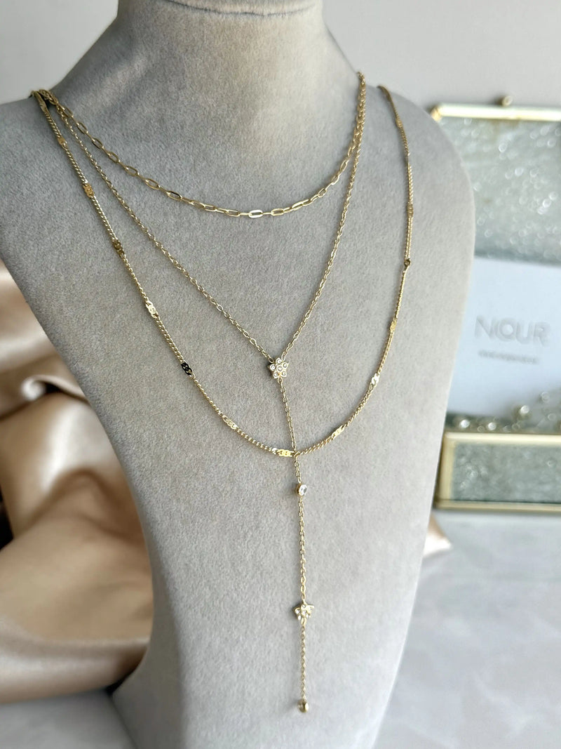 Steel Triple-Chain Y Necklace