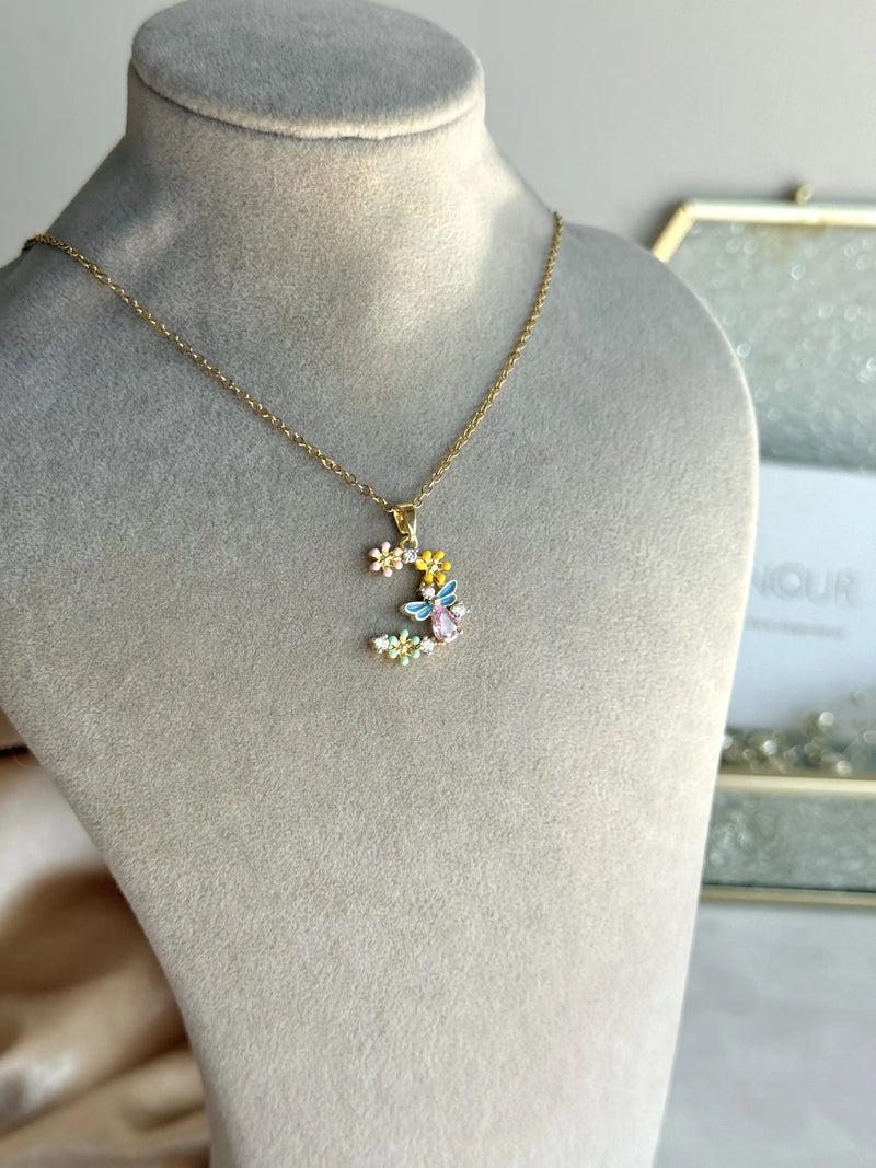 Dragonfly Crescent Necklace - Bella Collection