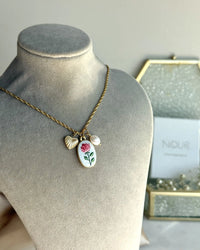 Steel Porcelain Flower Charm Necklace - thumbnail 1